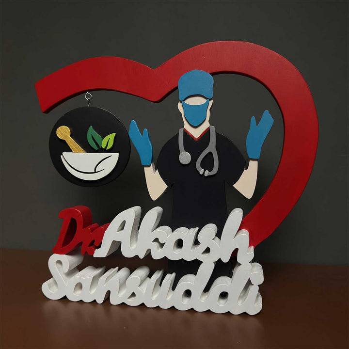 Personalized Ayurvedic Physician Mdf Wood Desk Name Plate - Front View with Name Personalization (4)