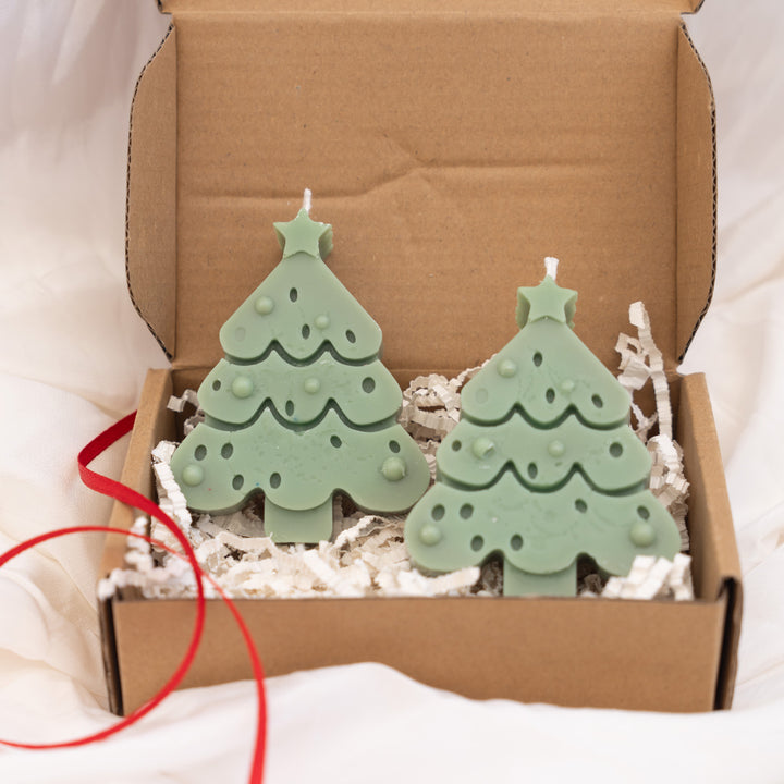 2 Pc | Handmade Scalloped Christmas Tree Soy Wax Candles