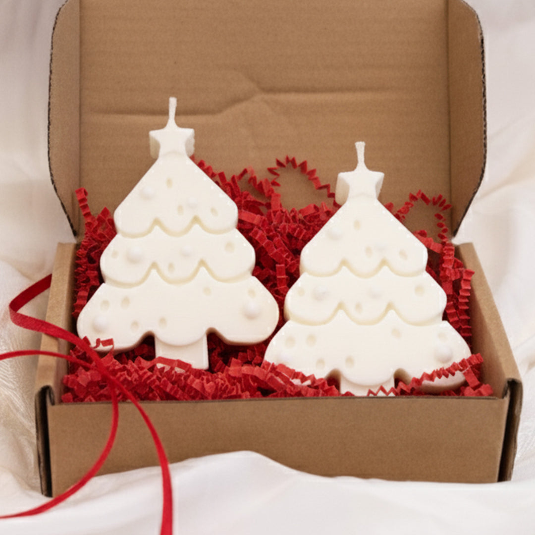 2 Pc | Handmade Scalloped Christmas Tree Soy Wax Candles