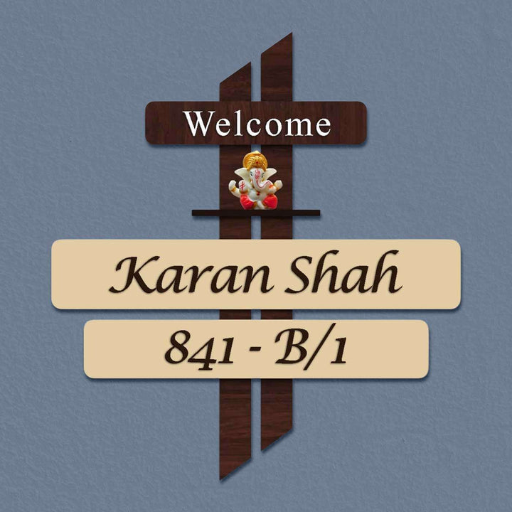 Personalized Ganesha Theme Mdf Wood Name Plate