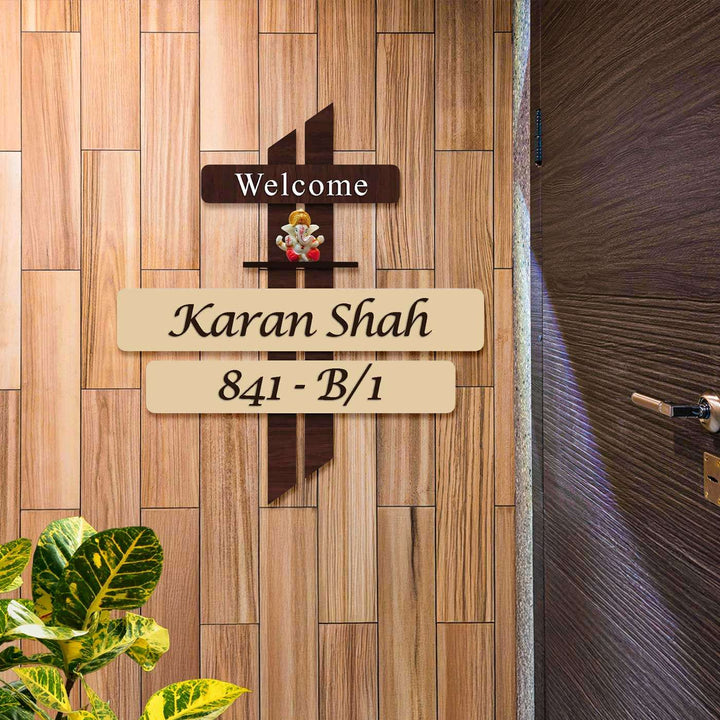 Personalized Ganesha Theme Mdf Wood Name Plate