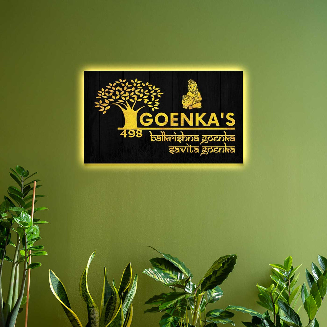 Personalized Little Krishna Theme Acrylic LED Name Plate