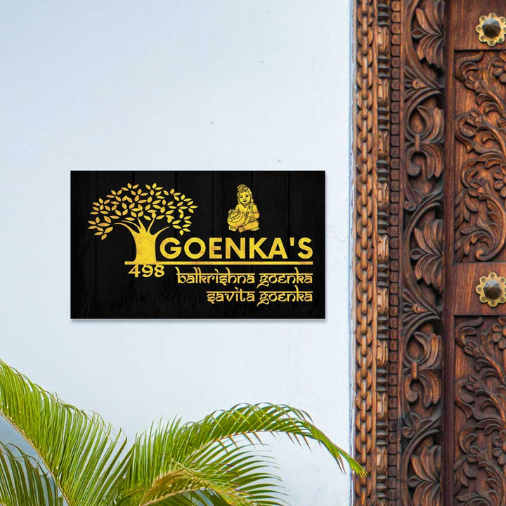 Personalized Little Krishna Theme Acrylic LED Name Plate
