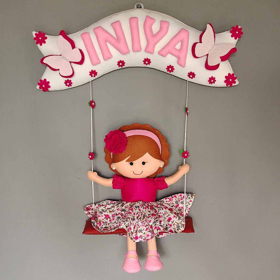 Hand Stitched Felt Kids Swing Name Plate For Girls - Hanging Personalized Name Display