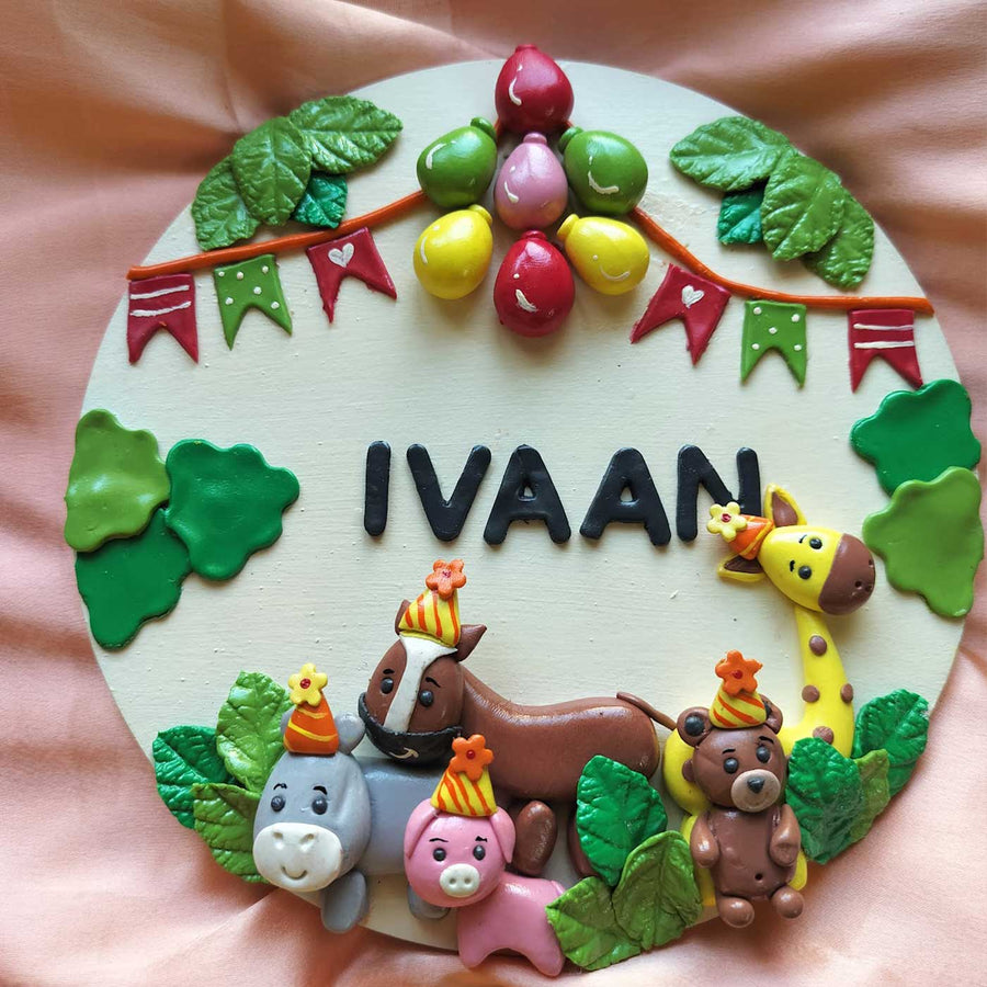 Personalized Jungle Themed Miniature Clay Name Plate For Kids - Name Personalization Example Front View