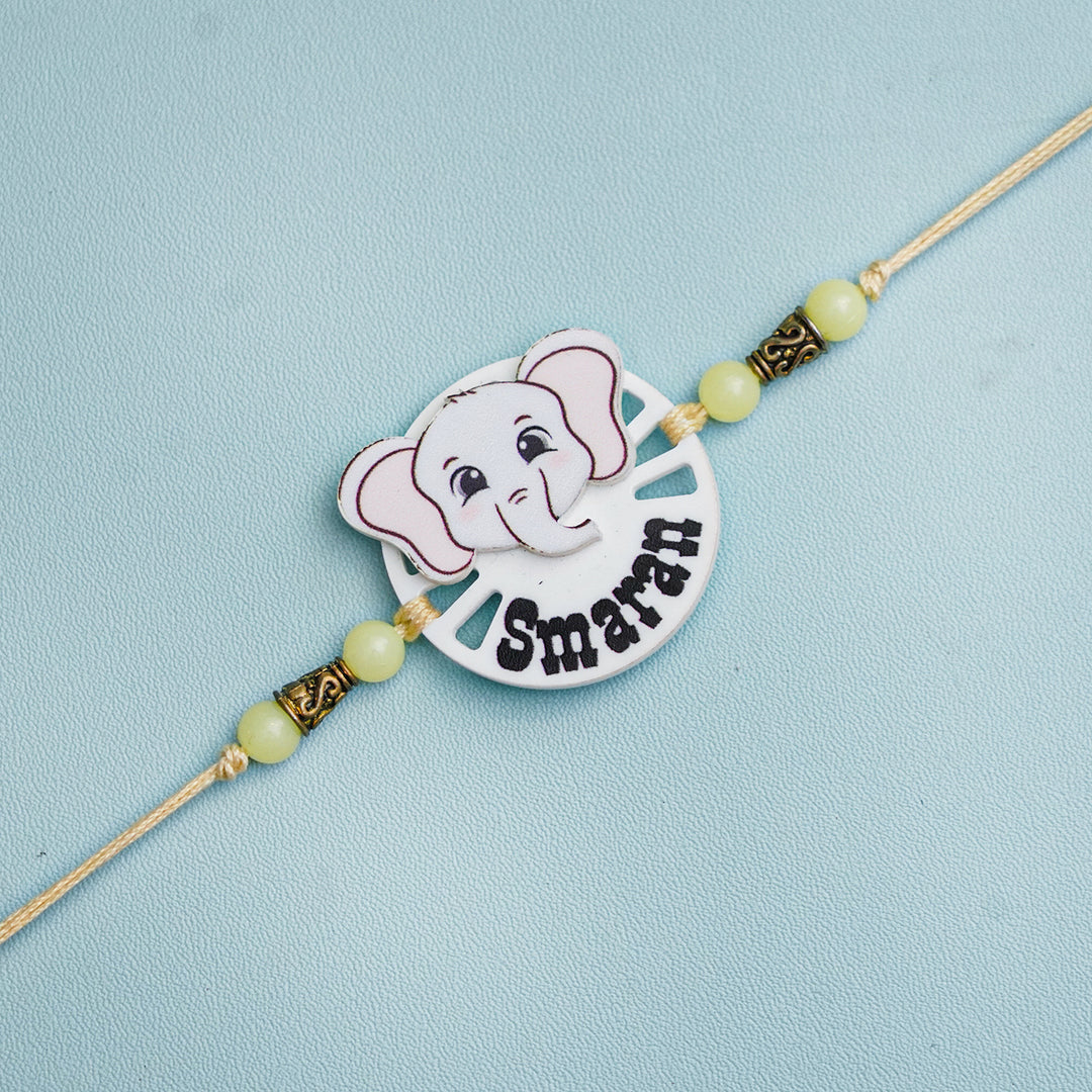 Personalized Handmade Animal Acrylic Rakhi With Roli Chawal - Close-up Front View (7)