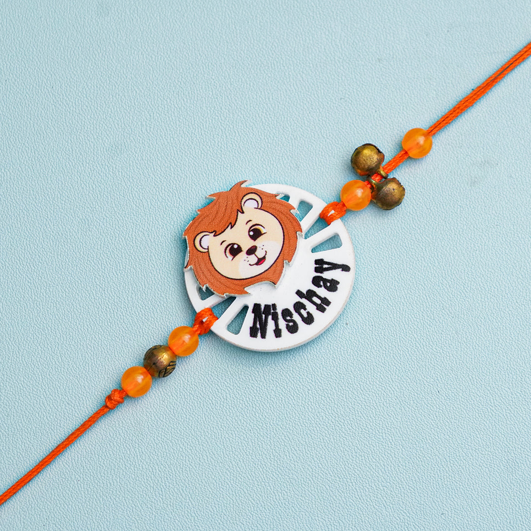 Personalized Handmade Animal Acrylic Rakhi With Roli Chawal - Close-up Front View