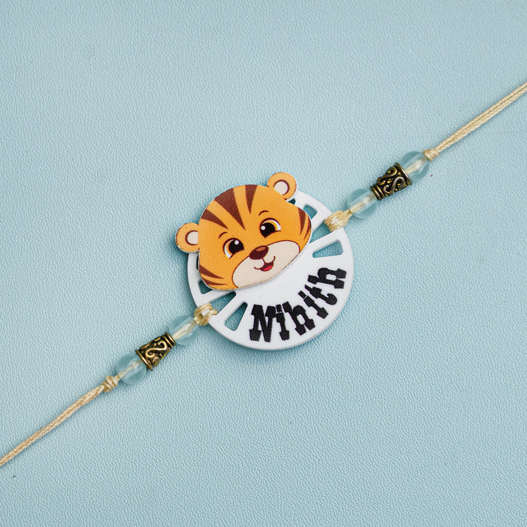 Personalized Handmade Animal Acrylic Rakhi With Roli Chawal - Close-up Front View (3)