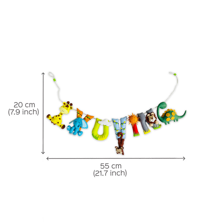 Handcrafted Personalized Animal Safari Themed Bunting For Kids - Dimension Chart with Hanging Garland