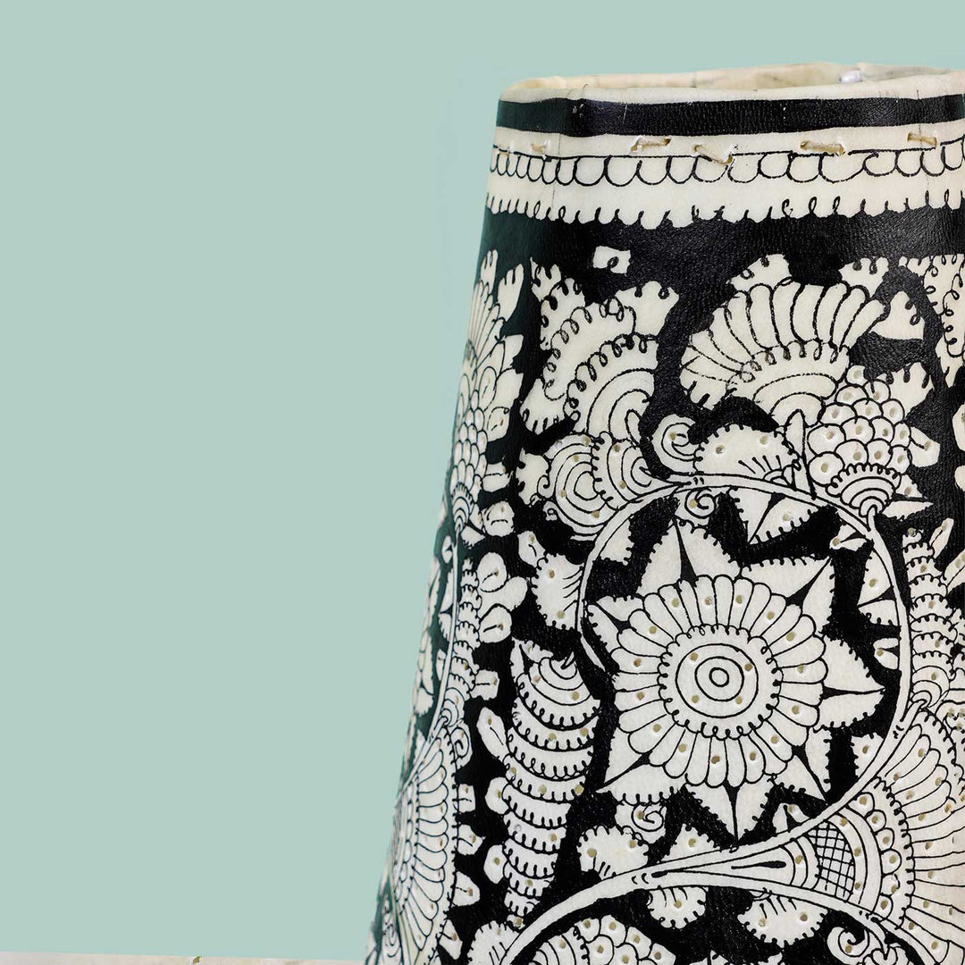 13 inch | Medium Hand Painted Tholu Bommalata Tabletop Lamp