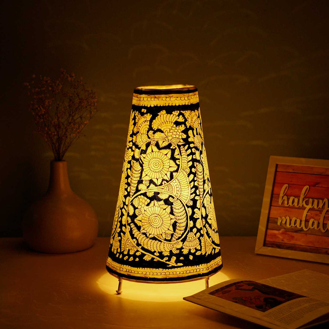 13 inch | Medium Hand Painted Tholu Bommalata Tabletop Lamp