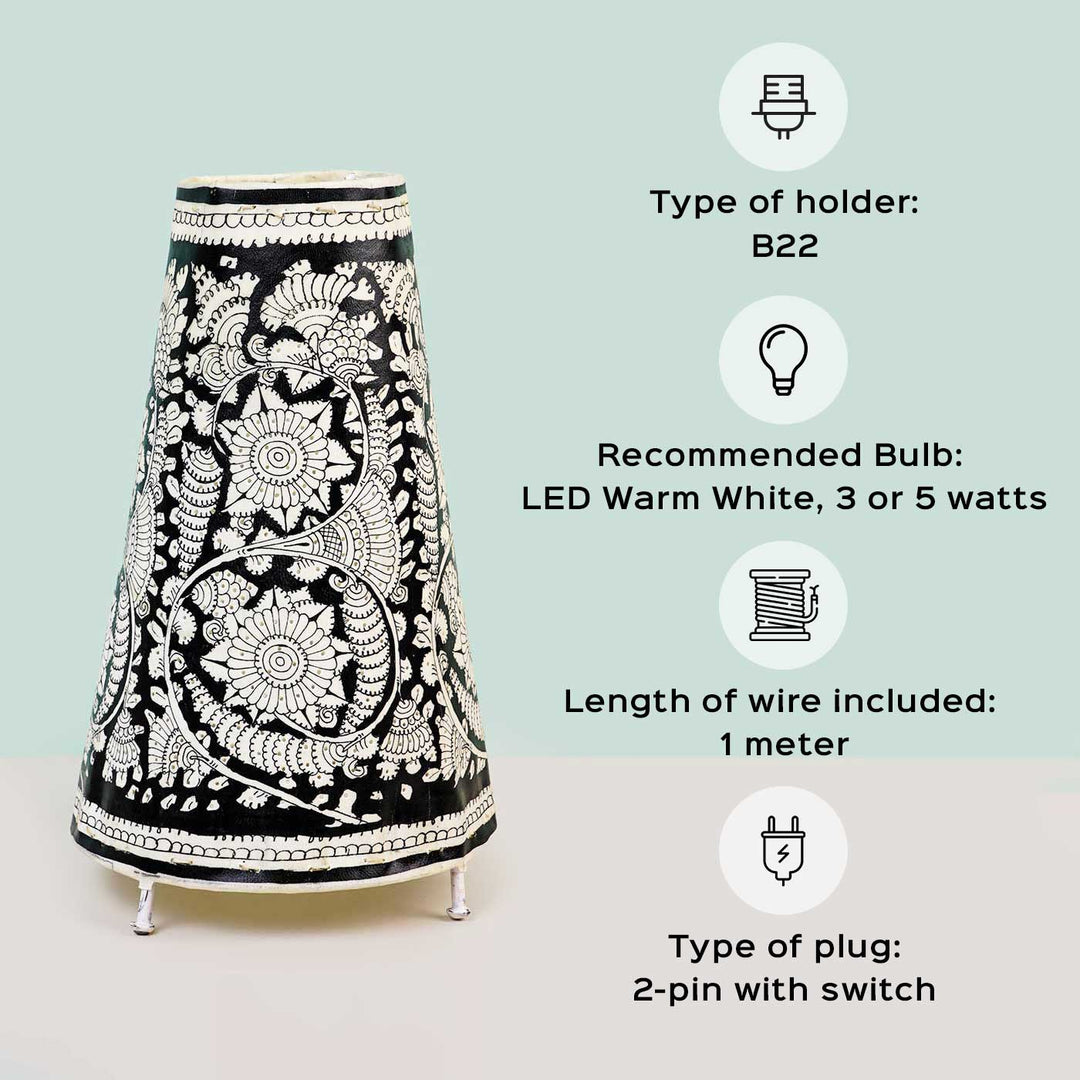 13 inch | Medium Hand Painted Tholu Bommalata Tabletop Lamp
