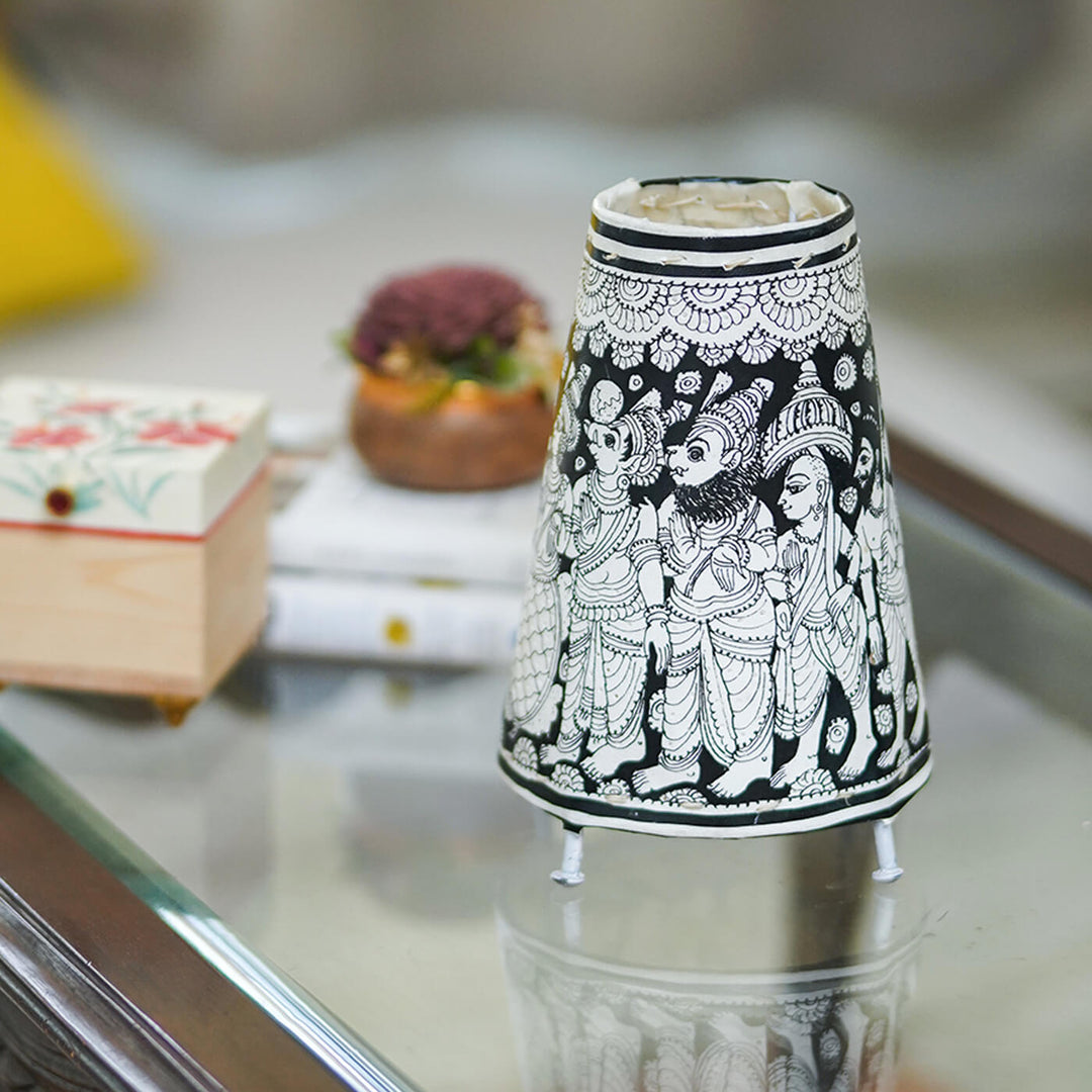 9 inch | Hand Painted Tholu Bommalata Small Tabletop Lamp