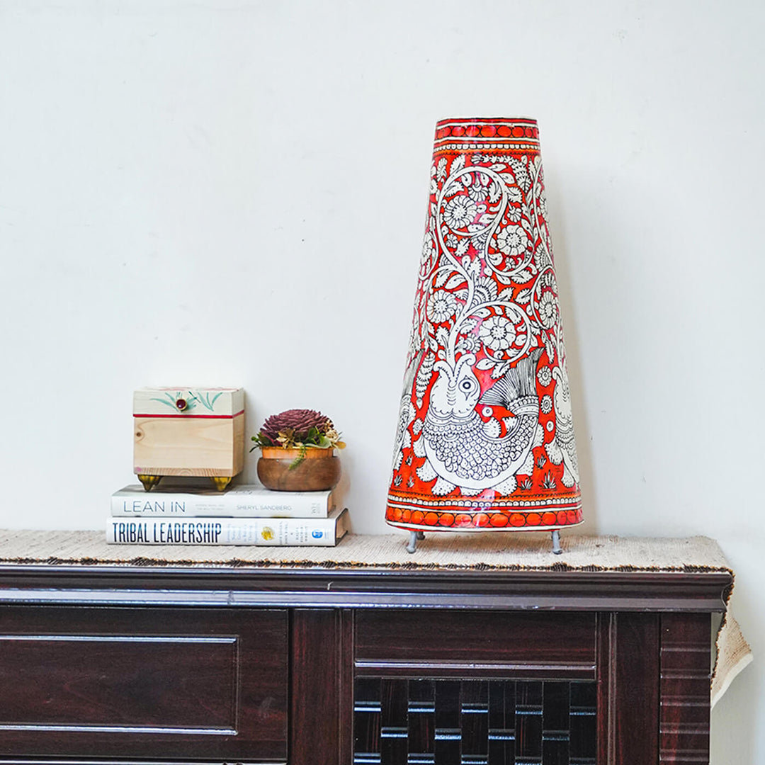 17 inch | Hand Painted Fish Tholu Bommalata Medium Tabletop Lamp