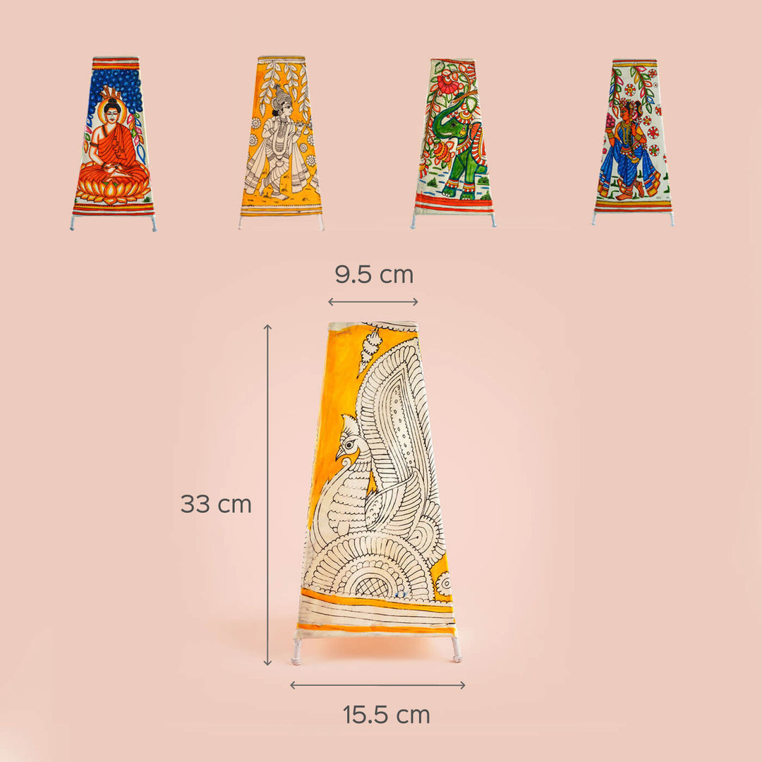 13 inch | Krishna Leela Hand Painted Tholu Bommalata Tall Tabletop Lamp