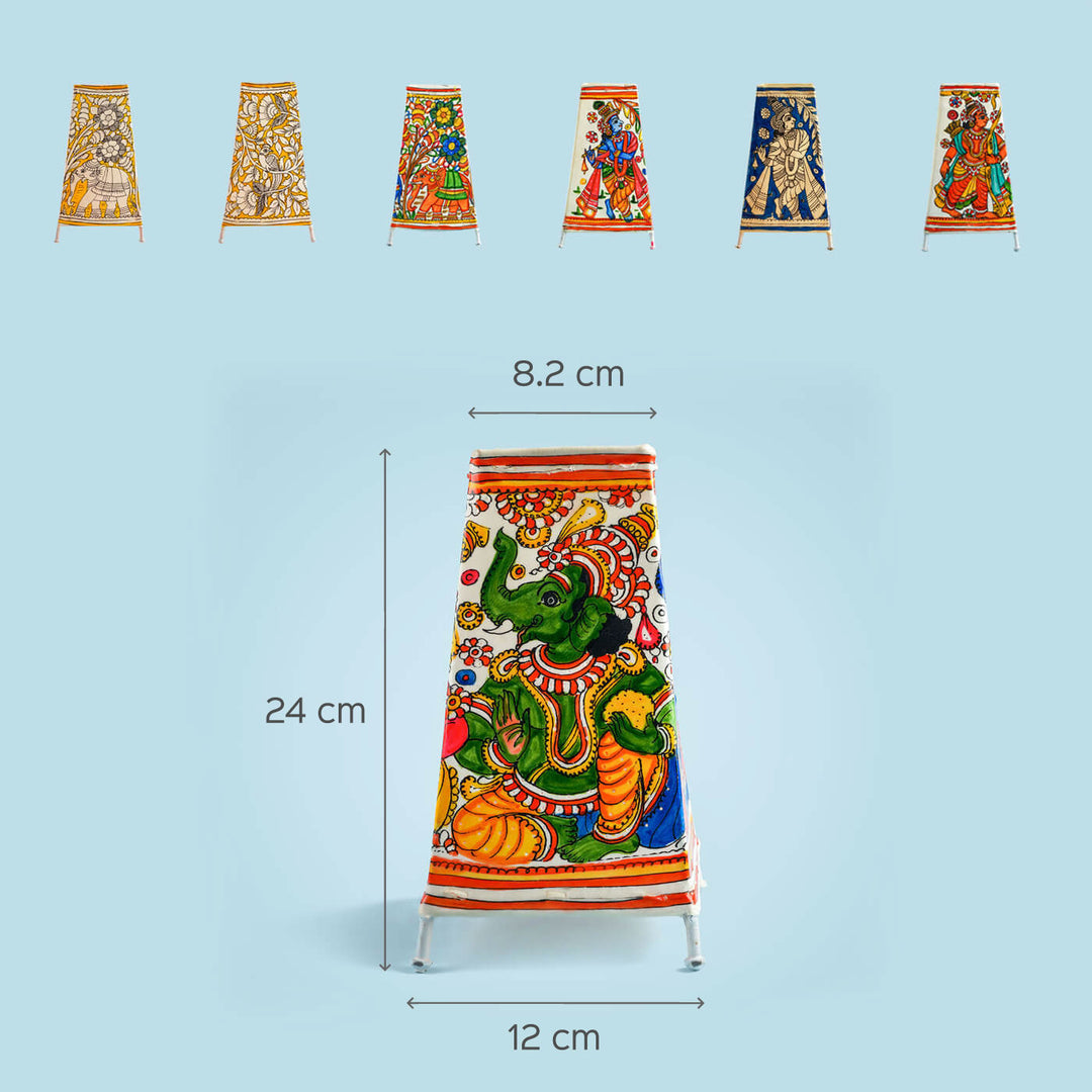 9 inch | Bright Elephant Hand Painted Tholu Bommalata Medium Tabletop Lamp