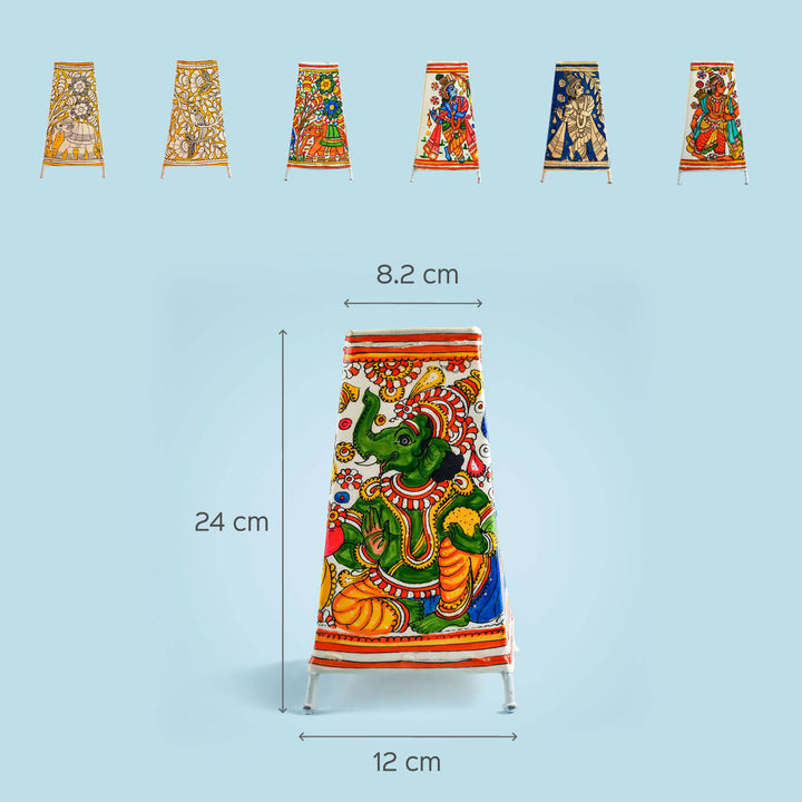 9 inch | Bright Elephant Hand Painted Tholu Bommalata Medium Tabletop Lamp