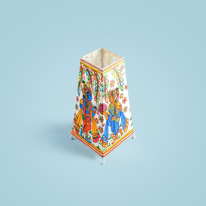 13 inch | Krishna Leela Hand Painted Tholu Bommalata Tall Tabletop Lamp