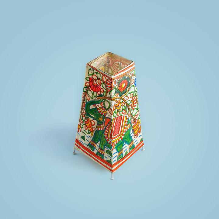 13 inch | Vibrant Elephants Hand Painted Tholu Bommalata Tall Tabletop Lamp