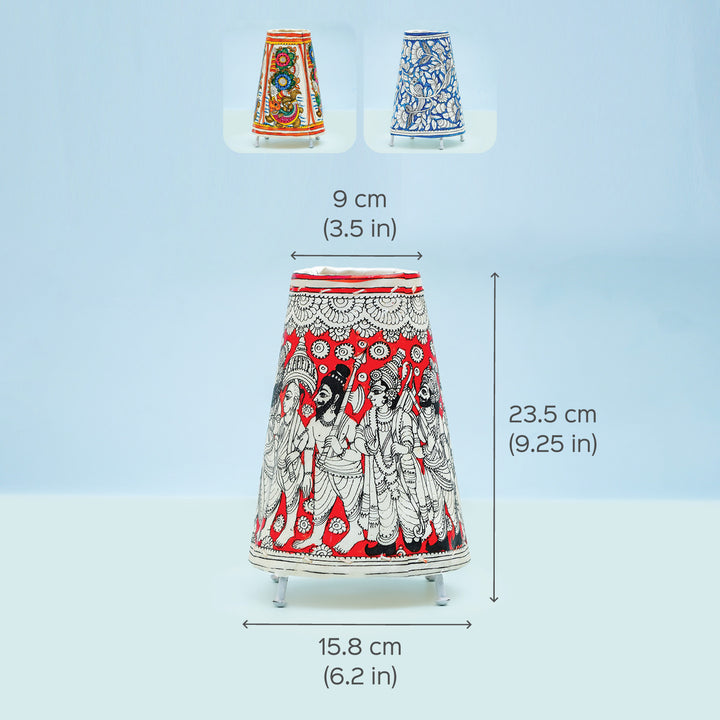 9 inch | Vibrant Peacock Hand Painted Tholu Bommalata Small Tabletop Lamp