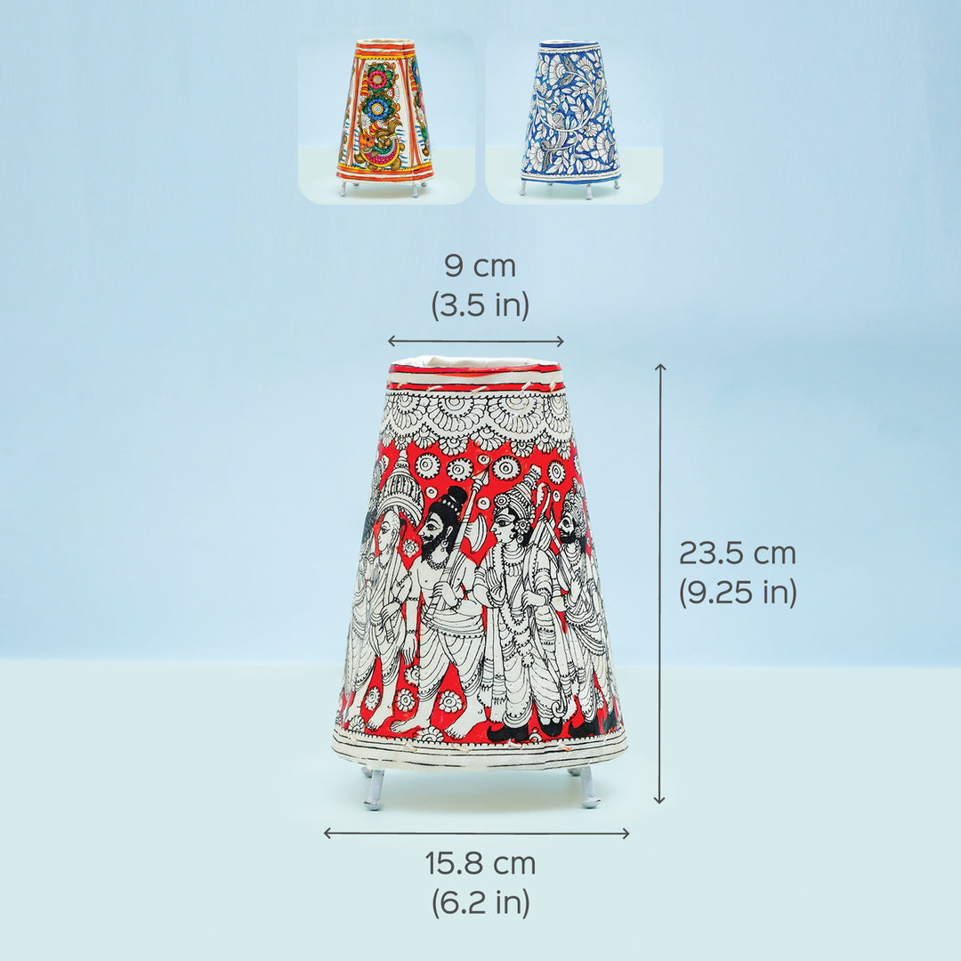 9 inch | Hand Painted Tholu Bommalata Small Tabletop Lamp