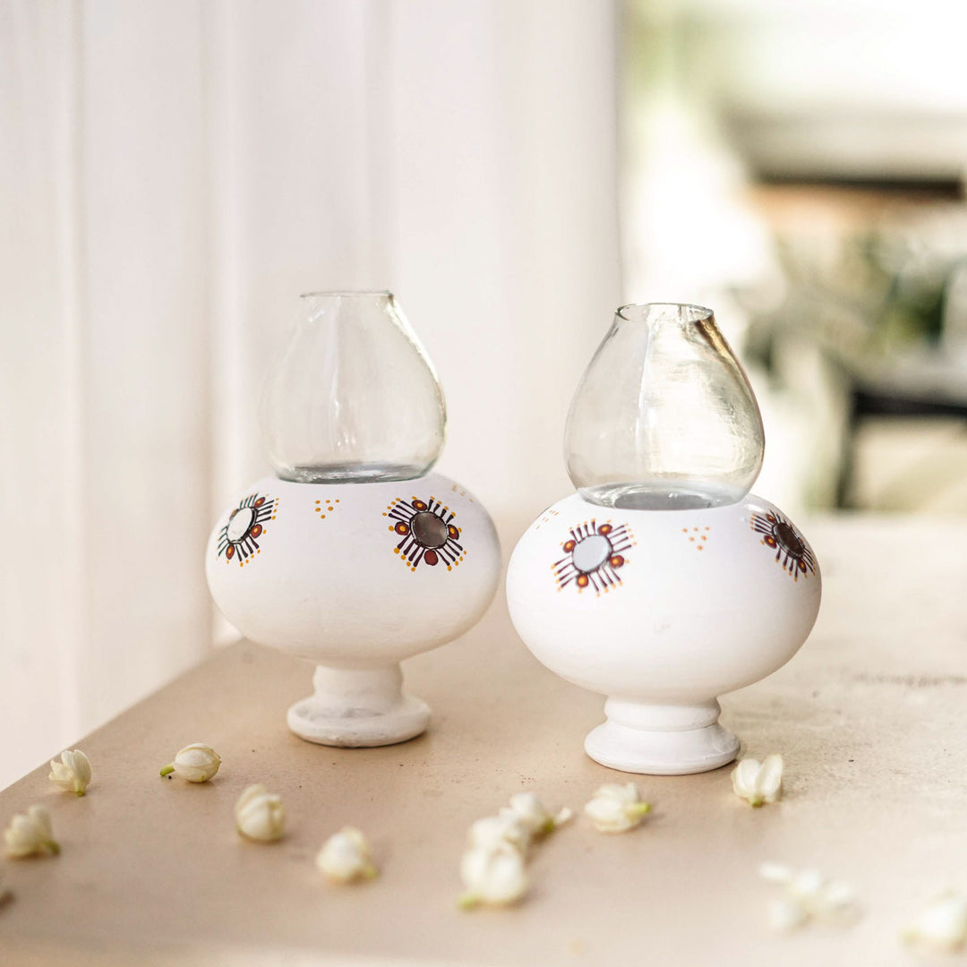 Handmade White Terracotta Oil Lamp / Diya | Set Of 2