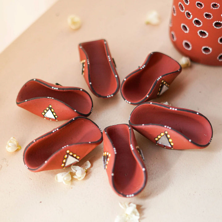 Set Of 10 | Hand-Painted Brown Chapti Terracotta Oil Lamp / Diya