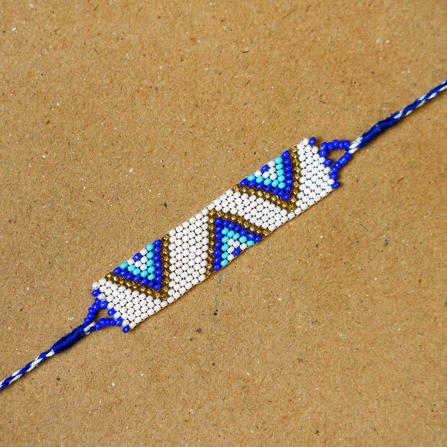 Handmade Beaded Evil Eye Elegance Rakhi With Roli Chawal - Beaded Bracelet Close-up
