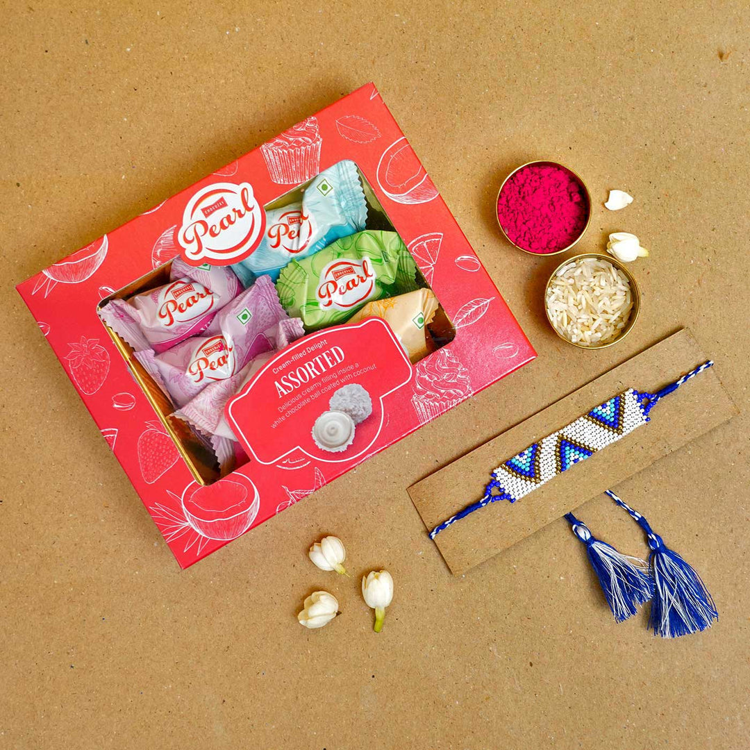 Handmade Beaded Evil Eye Elegance Rakhi With Roli Chawal - Bracelet with Gift Box Set