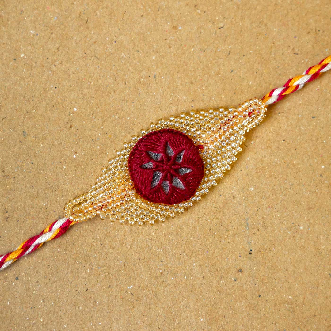 Handmade Beaded Elegance Rakhi With Roli Chawal - Close-up of Rakhi design