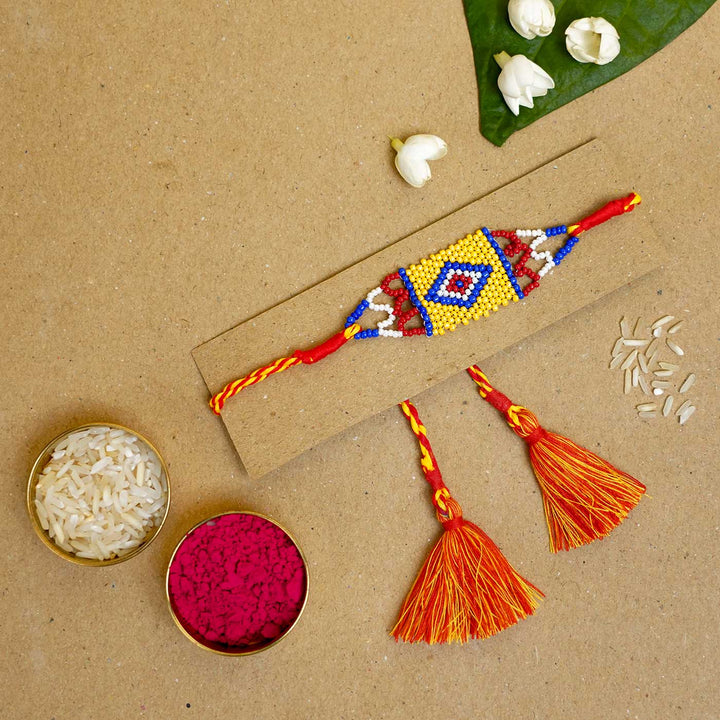 Handmade Beaded Heritage Rakhi With Roli Chawal - Rakhi with traditional decor