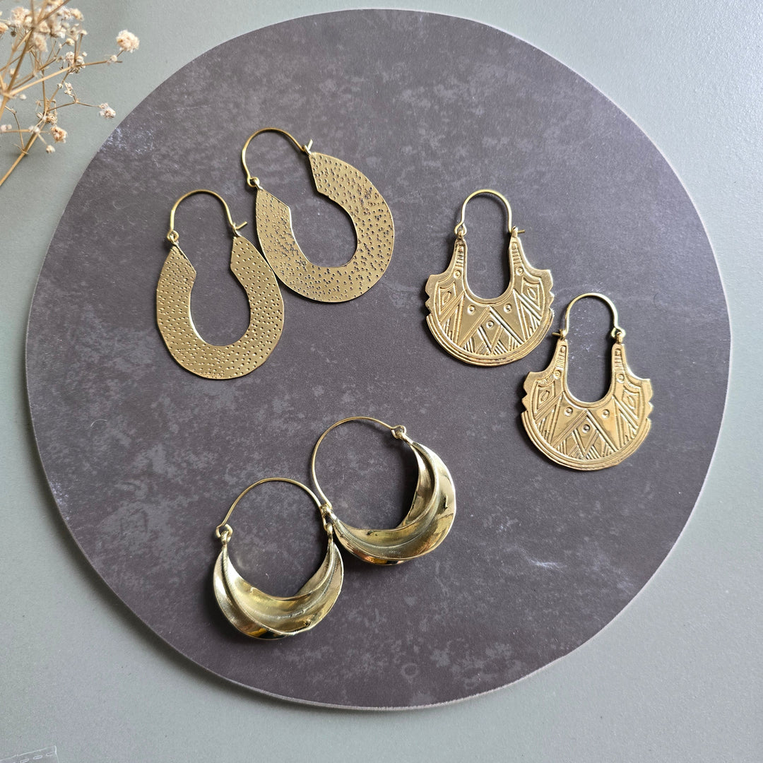 Handmade Antique Aura Brass Earrings | Set Of 3