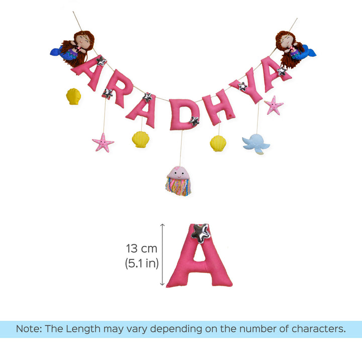 Handcrafted Personalized Themed Bunting For Kids Mystique Mermaid - Name Personalization Example with Dimensions