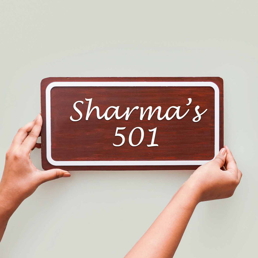 Handcrafted Personalized Distressed Pinewood Name Plate - Name Personalization Example with Hands