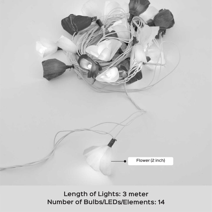 3m, 14 Bulbs | Handmade Poov String Light Yellow Color Sholapith LED Fairy Light