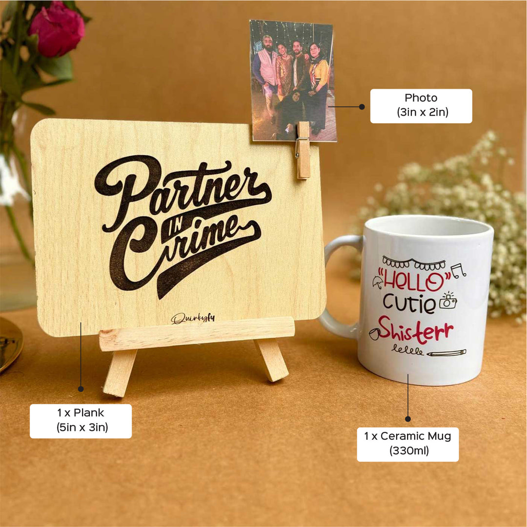 Photo Personalized Printed Cute Gift Hamper For Sisters | Includes 1 Plaque & 1 Mug