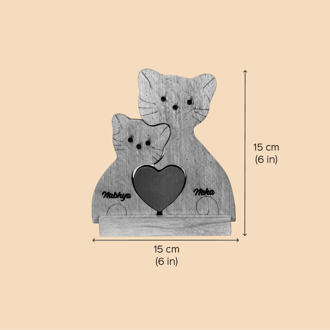 Personalized Cat Family Of 2 Wooden Figurine