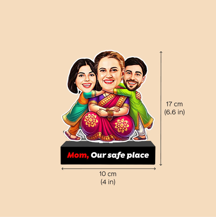 Photo Personalized "Mom, Our Safe Place" MDF Wood Caricature Cutout For Mothers
