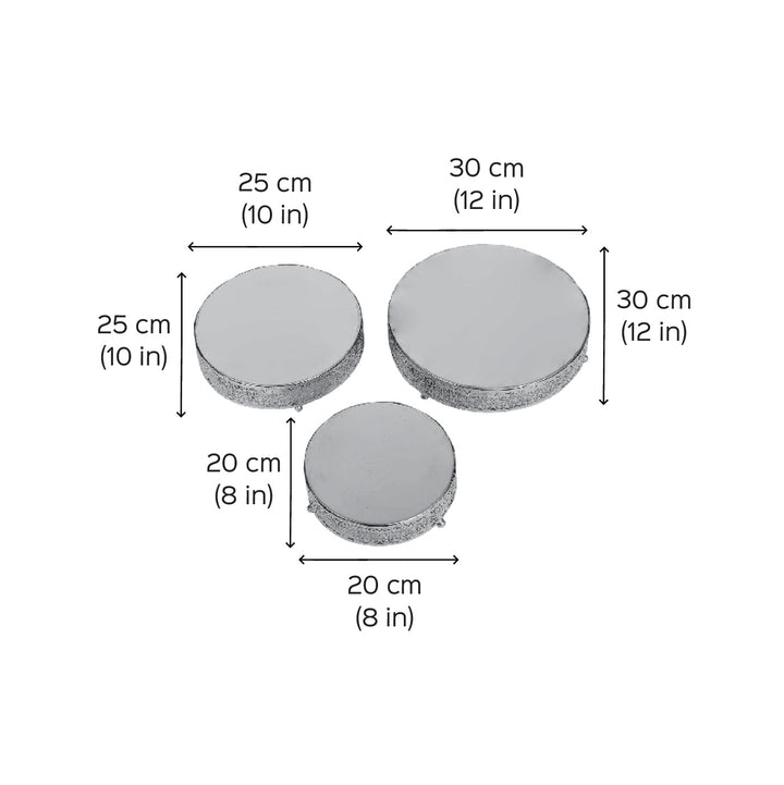 Handmade Round Etching Silver Tray | Set Of 3