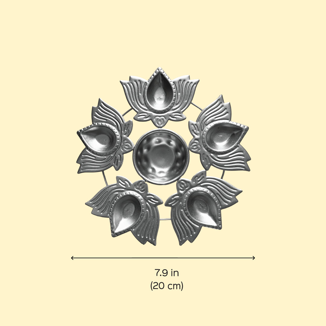 Engraved Lotus Design Iron Tealight Holder