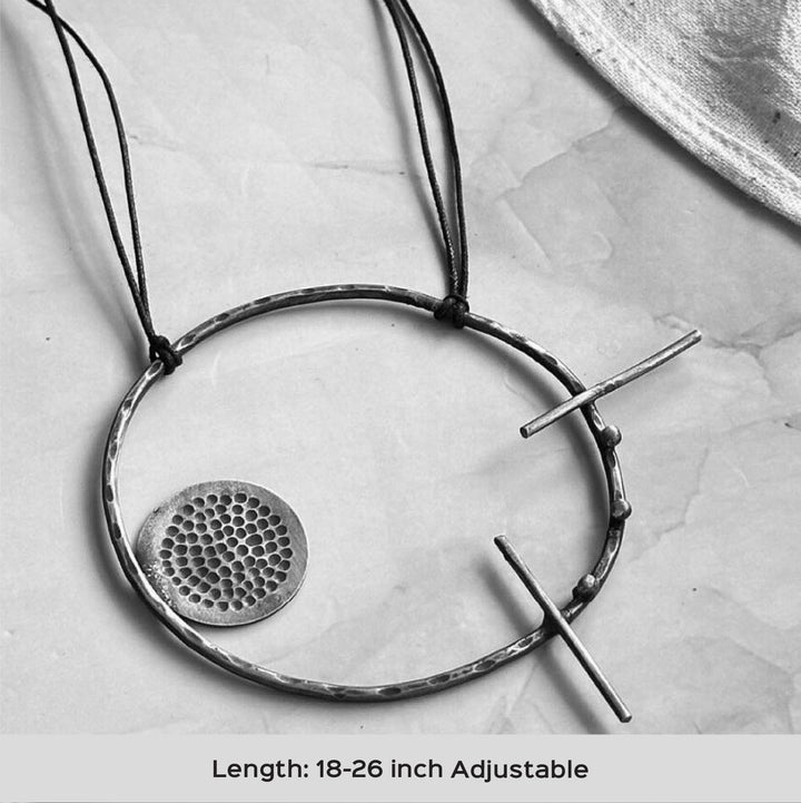 Handmade Beaten Oval With Spikes Copper Necklace