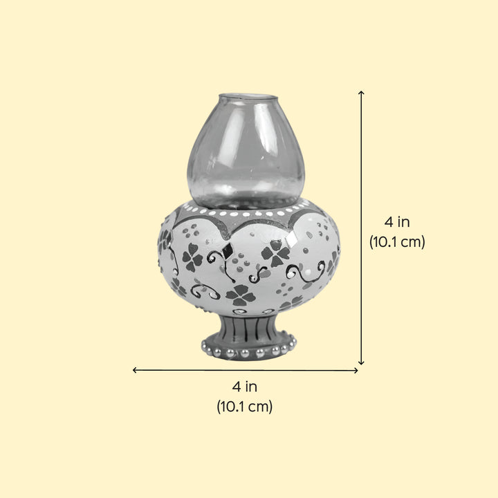 Hand-Painted Decorative Floral Terracotta Oil Lamp / Diya