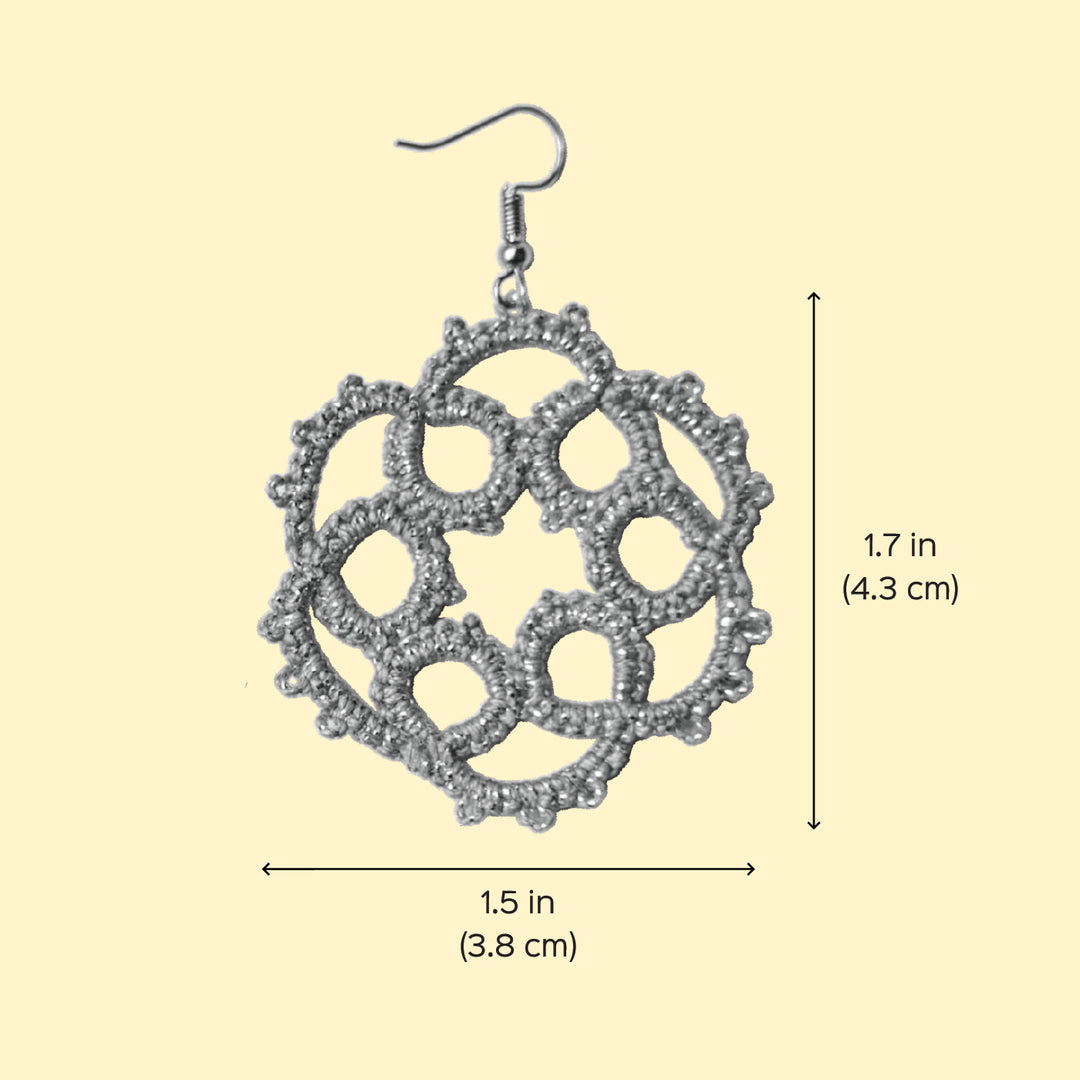 Handmade Tatting Violet Star Burst Cotton Metallic Earrings