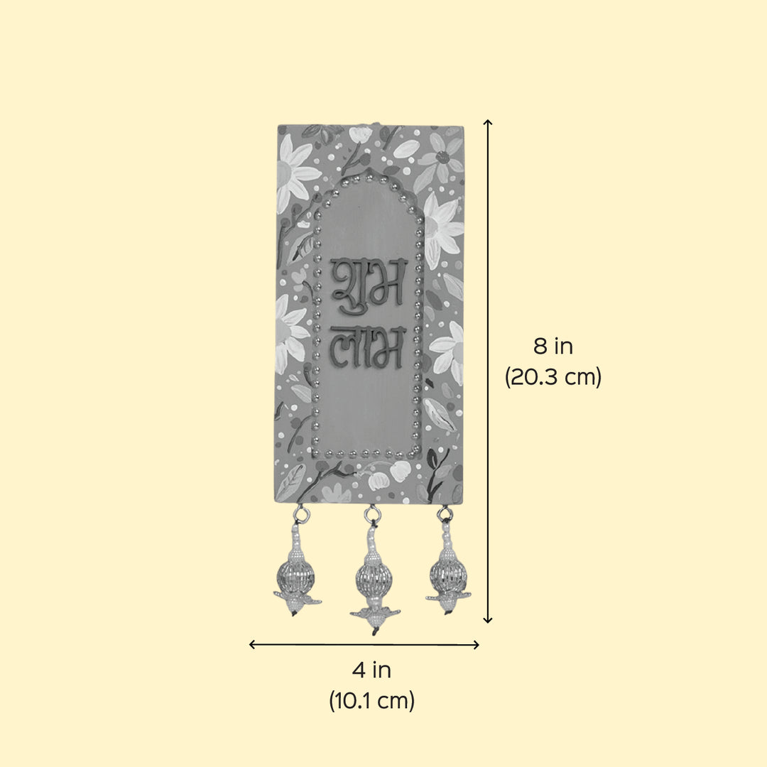 Hand-Painted Floral Shubh Labh Jharokha MDF Wood Hanging