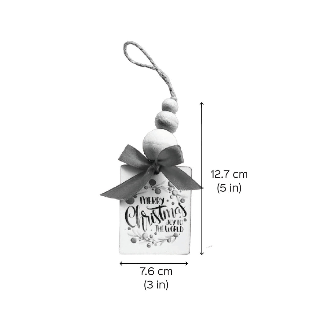 Printed Beaded Mdf Wood Ornaments For Christmas Tree Decoration | Set Of 2
