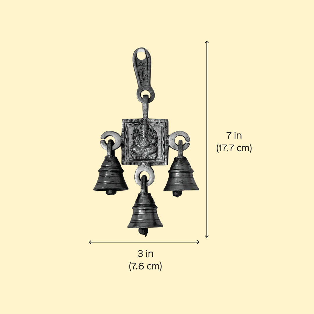 2 Pc | 7 Inch | Antique Finish Metal Ganesha Hangings With Bells