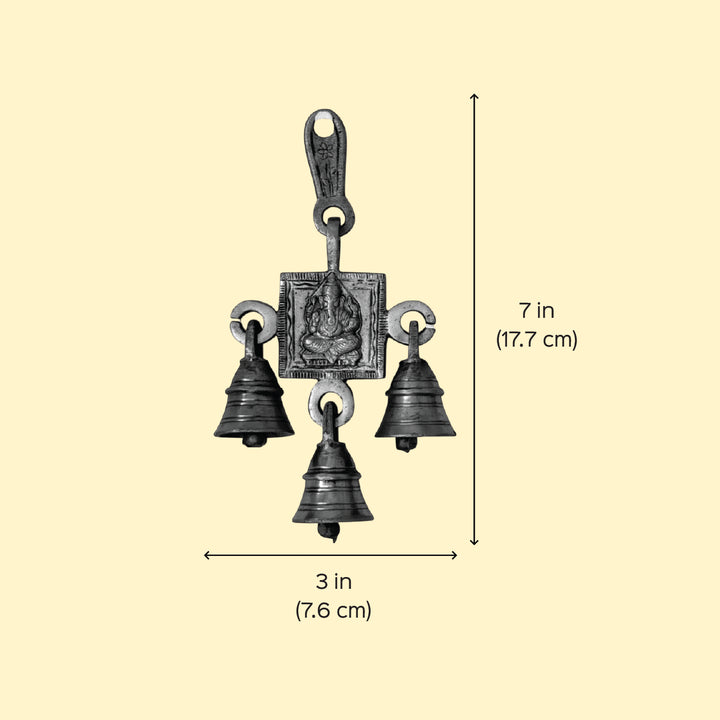 2 Pc | 7 Inch | Antique Finish Metal Ganesha Hangings With Bells