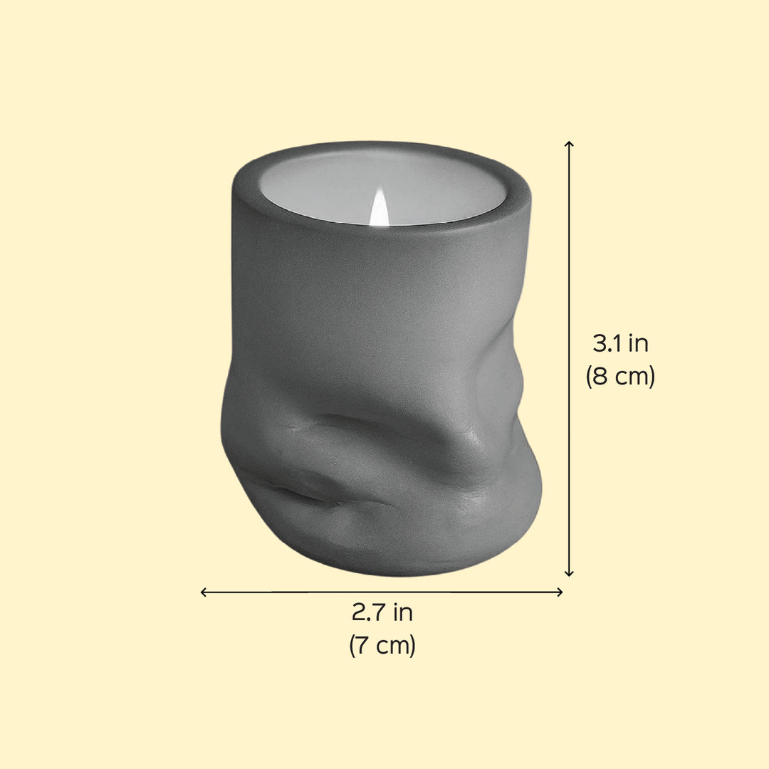 Hand-Painted Slumped Design Terracotta Candle Holder With Candle