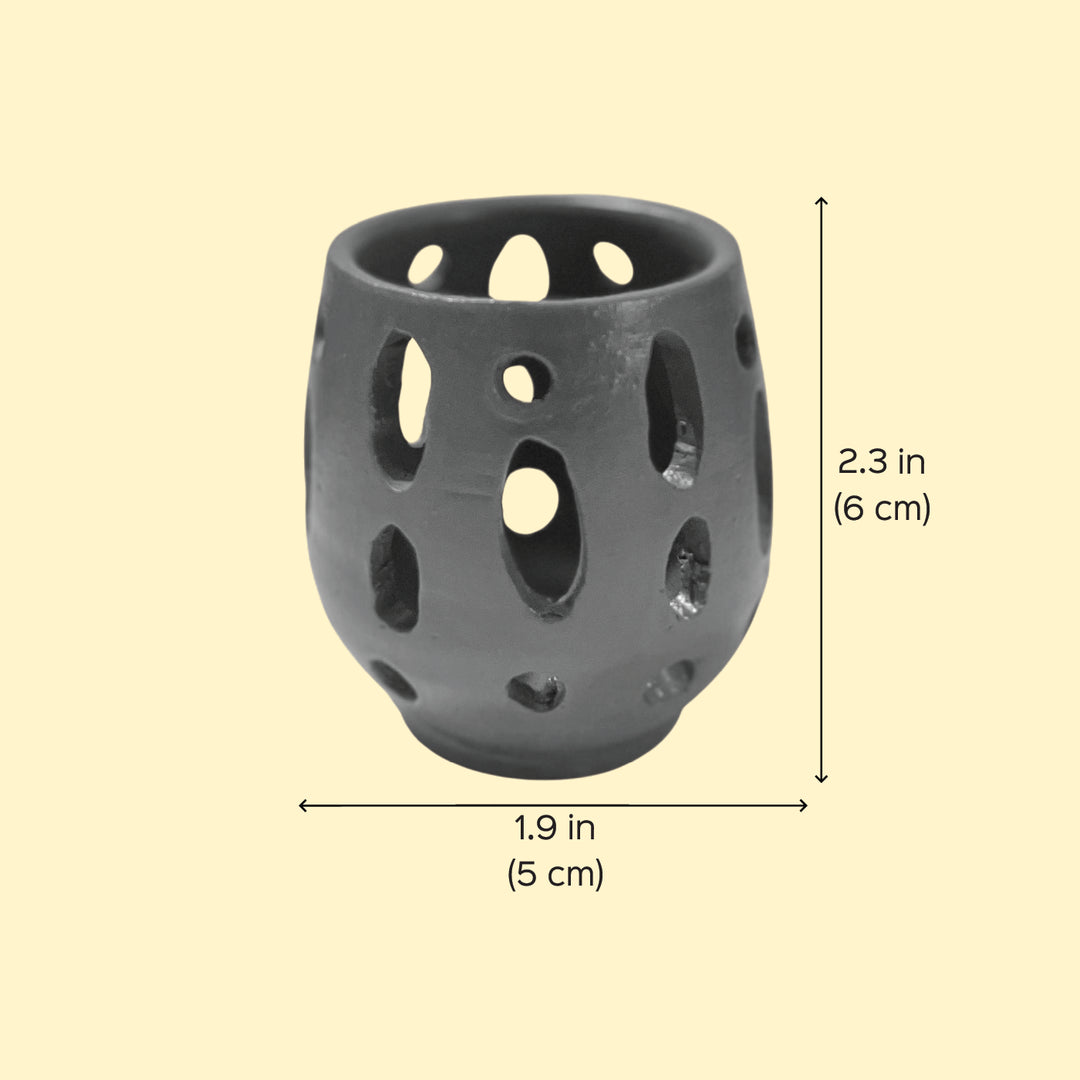 Grey Distress Finish Terracotta Tealight Holder With Candle