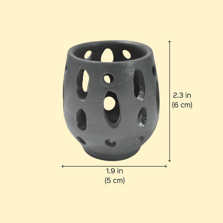 Grey Distress Finish Terracotta Tealight Holder With Candle